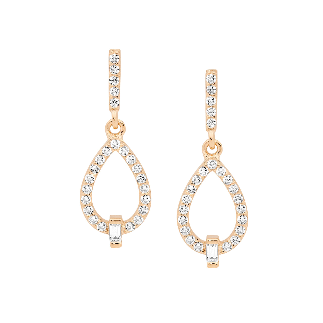 Ellani Gold Plated Tear Drop Cubic Zirconia Studs