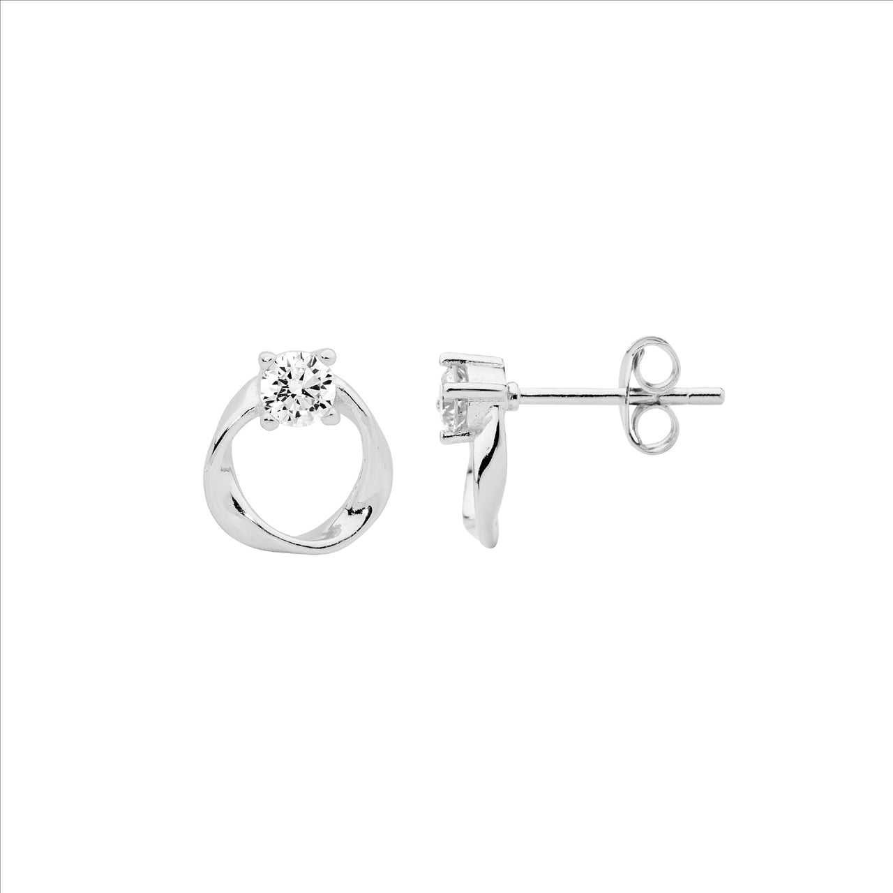 Ellani Silver Twist Open Circle Studs