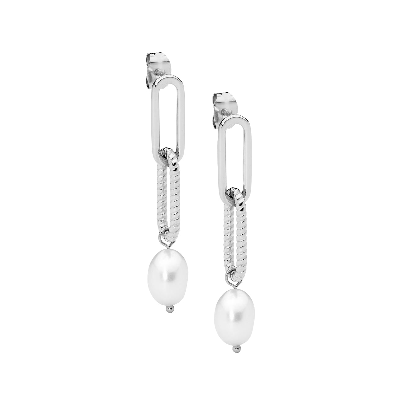 Ellani Stainless Steel Fresh Water Pearl Stud Earrings