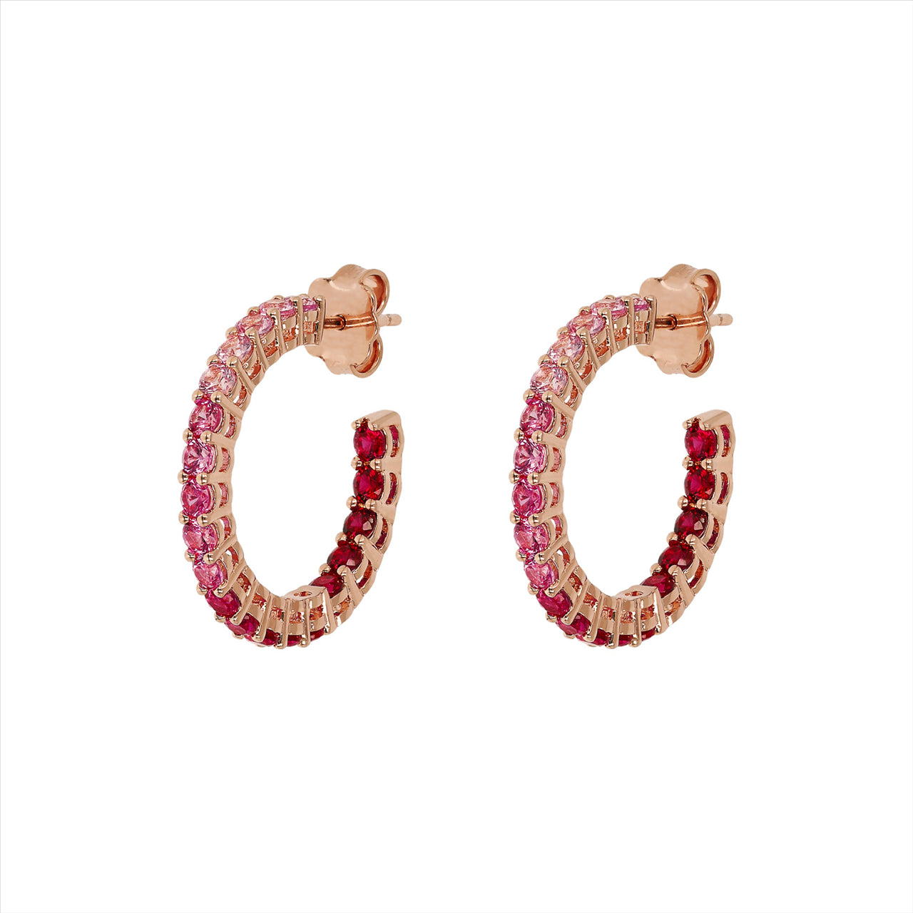 Bronzallure Gold Plated Pink Cubic Zirconia Hoop Studs