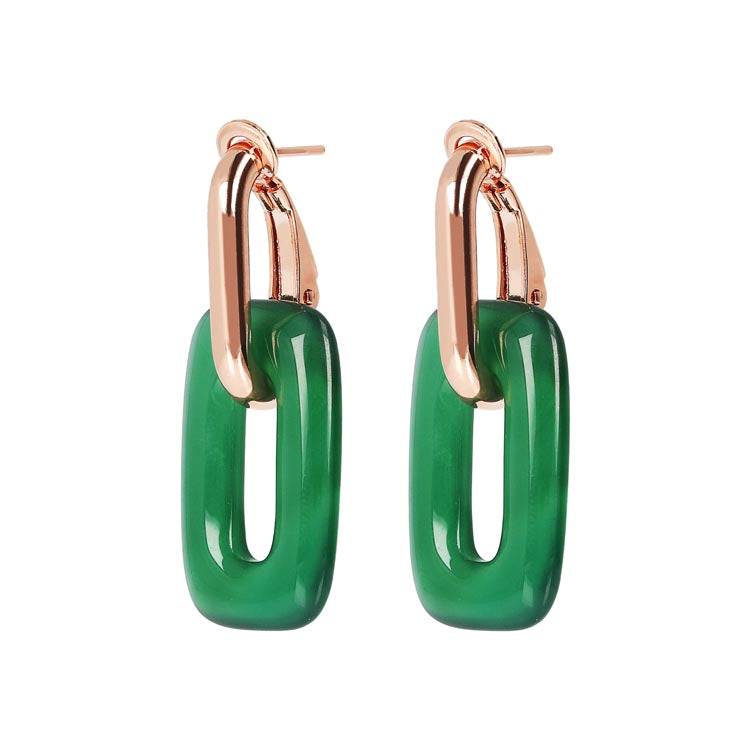 Bronzallure Green Agate Link Stus Earrings