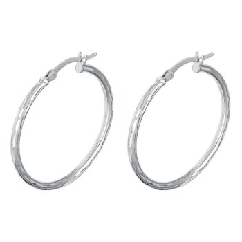 Sterling Silver /Rp Diamond Cut 16Mm Hoops