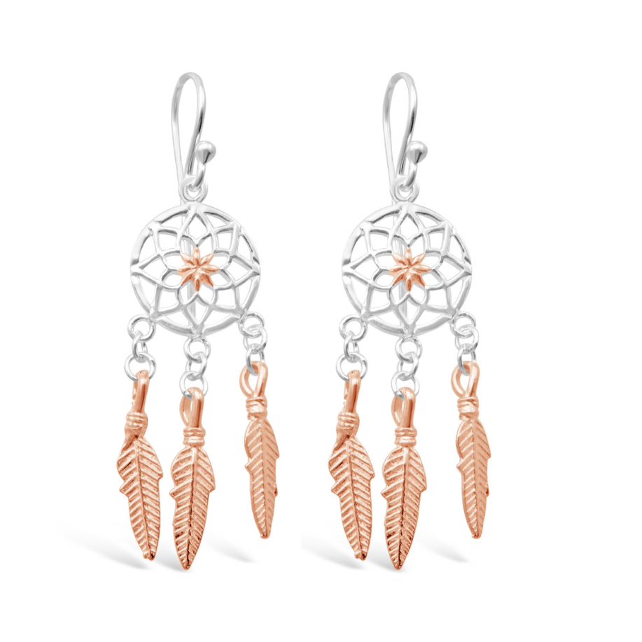 Sterling Silver Rose Gold Plated Dream Catcher Hook Earrings