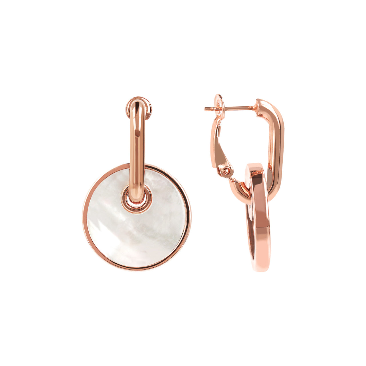 Bronzalure Rose Gold Plated Alba Whte Mop Round Disc Earrings