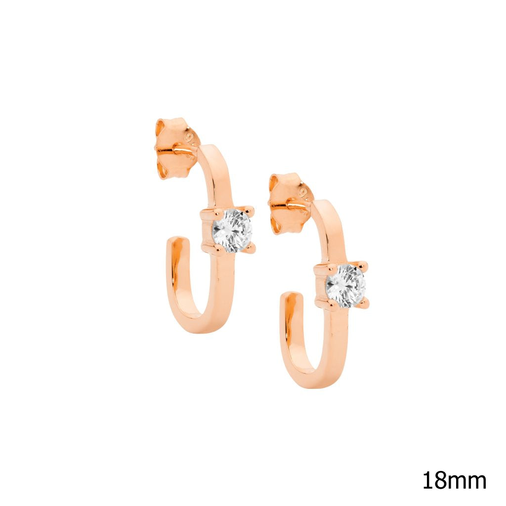 Ellani Sterling Silver Rose Gold Plated Cubic Zirconia 18Mm Oval Earrings