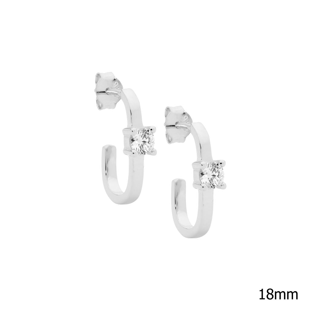 Ellani Sterling Silver Cubic Zirconia 18Mm Oval Earrings