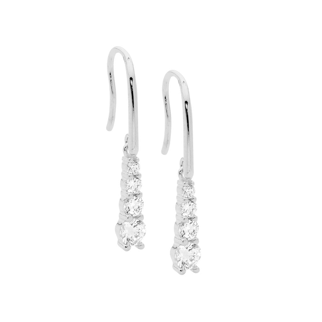 Ellani Sterling Silver Four Gradual Cubic Zirconias Drop Earrings