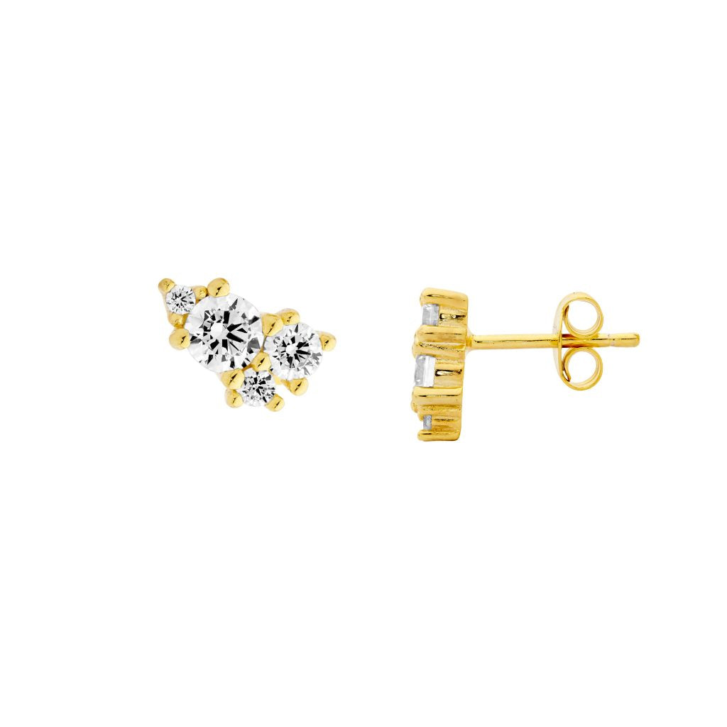 Ellani Sterling Silver Gold Plated Cubic Zirconia Multi Size Round Cluster Stud Earrings