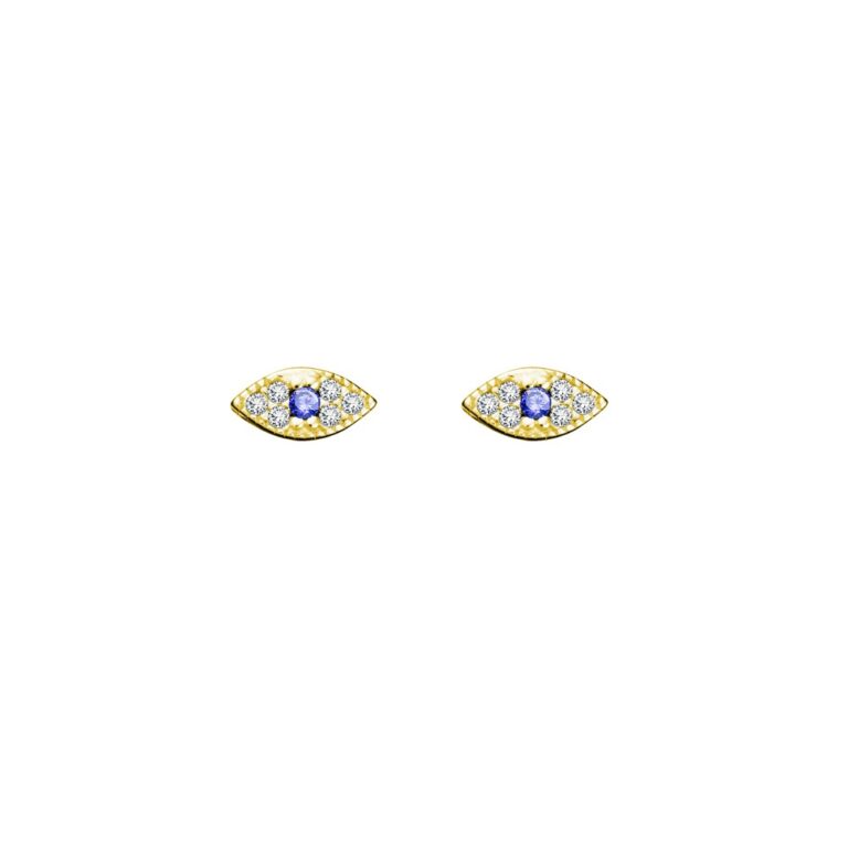 Sterling Silver Gold Plated Evil Eye Cubic Zirconia Studs