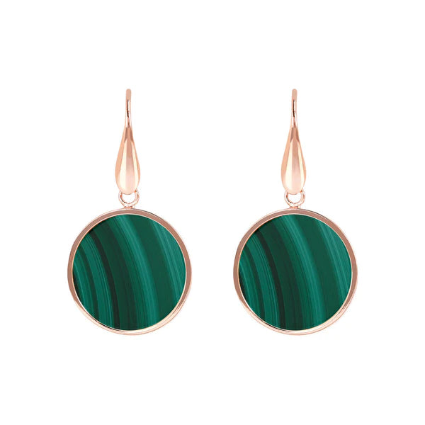 Bronzalure 18Ct Rose Gold Plated Alba Malachite 18Mm Disc Hook Earrings