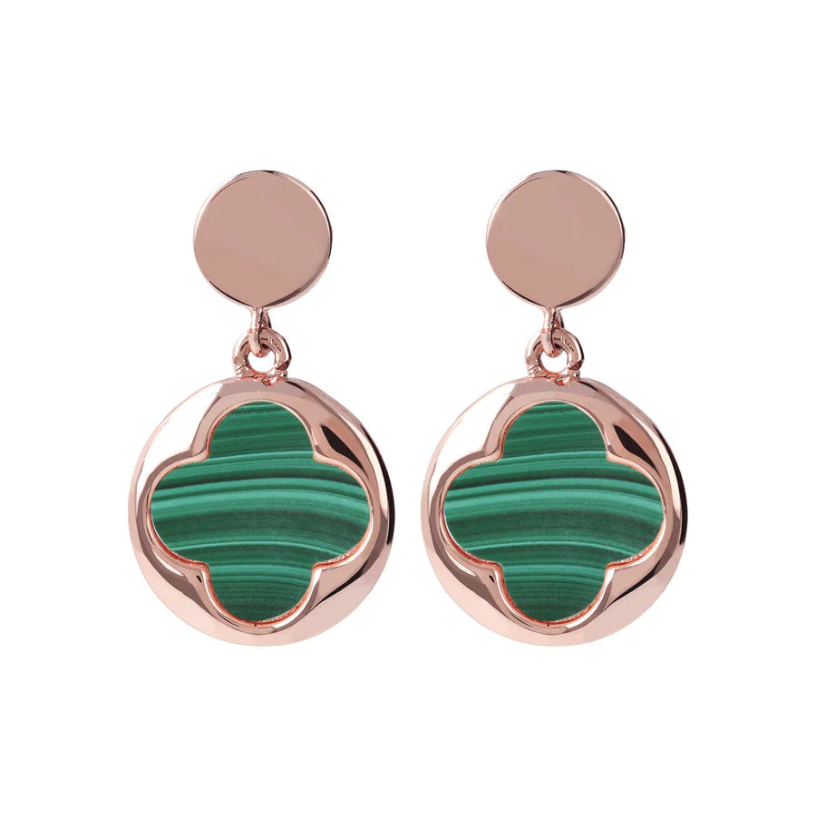 Bronzalure Rose Gold Plated Alba Malachite Drop Stud Earrings