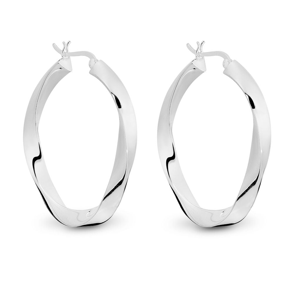 S/Silver Round Wave 40Mm Hoop Earrings Xmas23 0904
