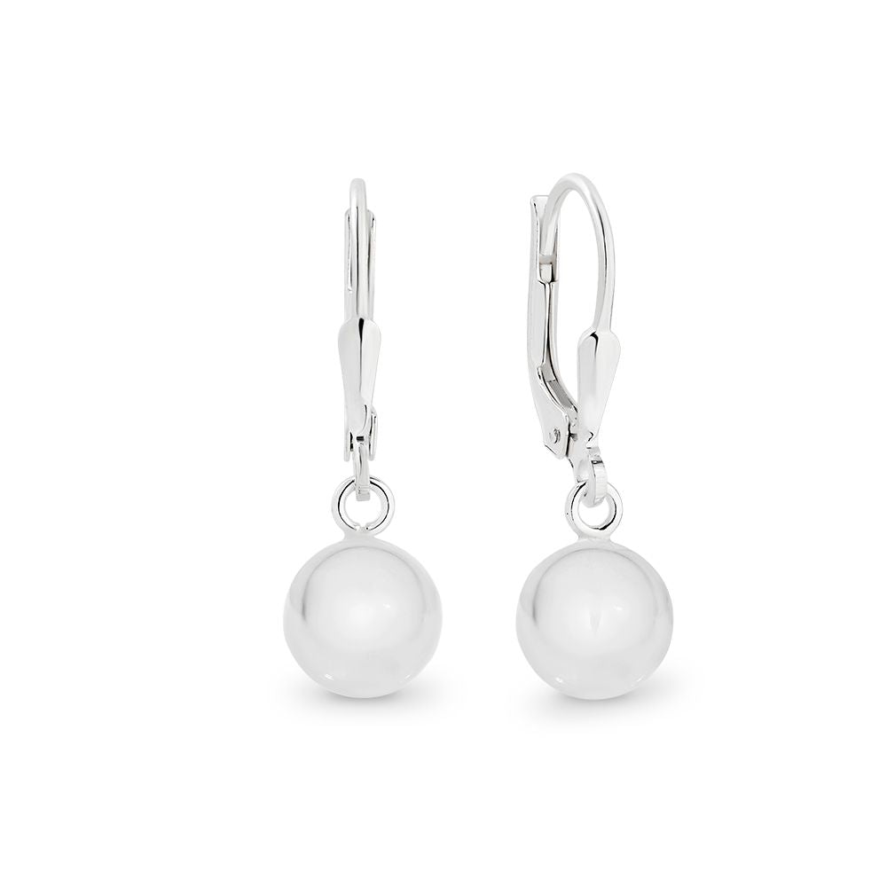 S/Silver 8Mm Bead Euro Hook Earrings Xmas23 0916