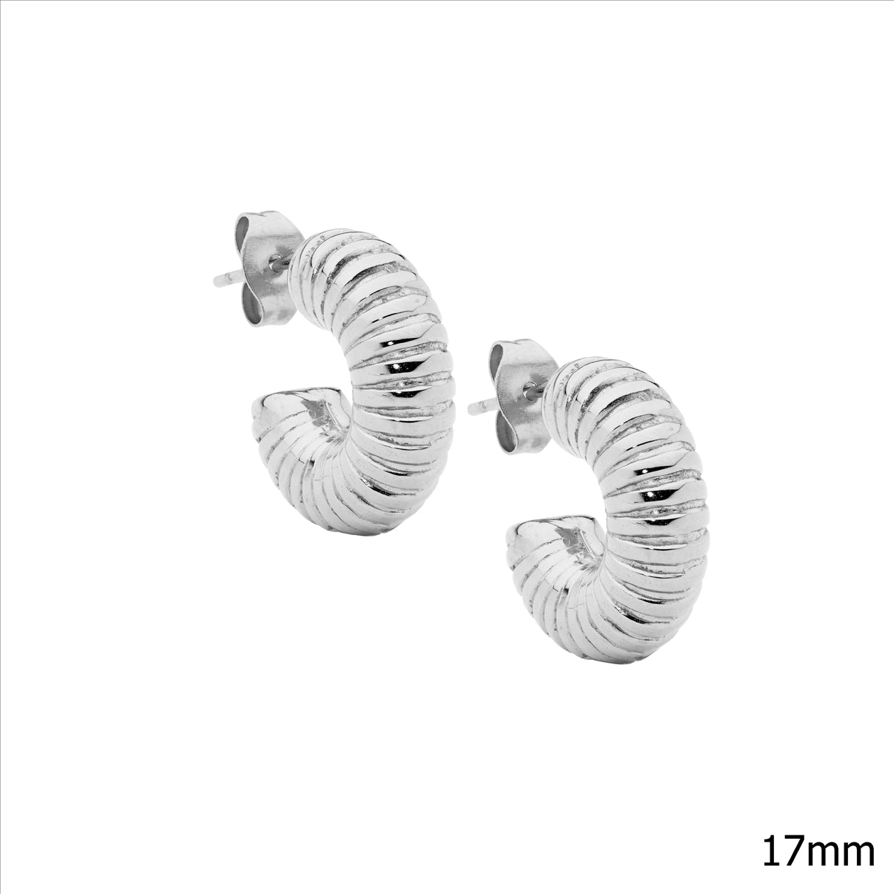 Stainless steel corrugated 17mm hoop earrings