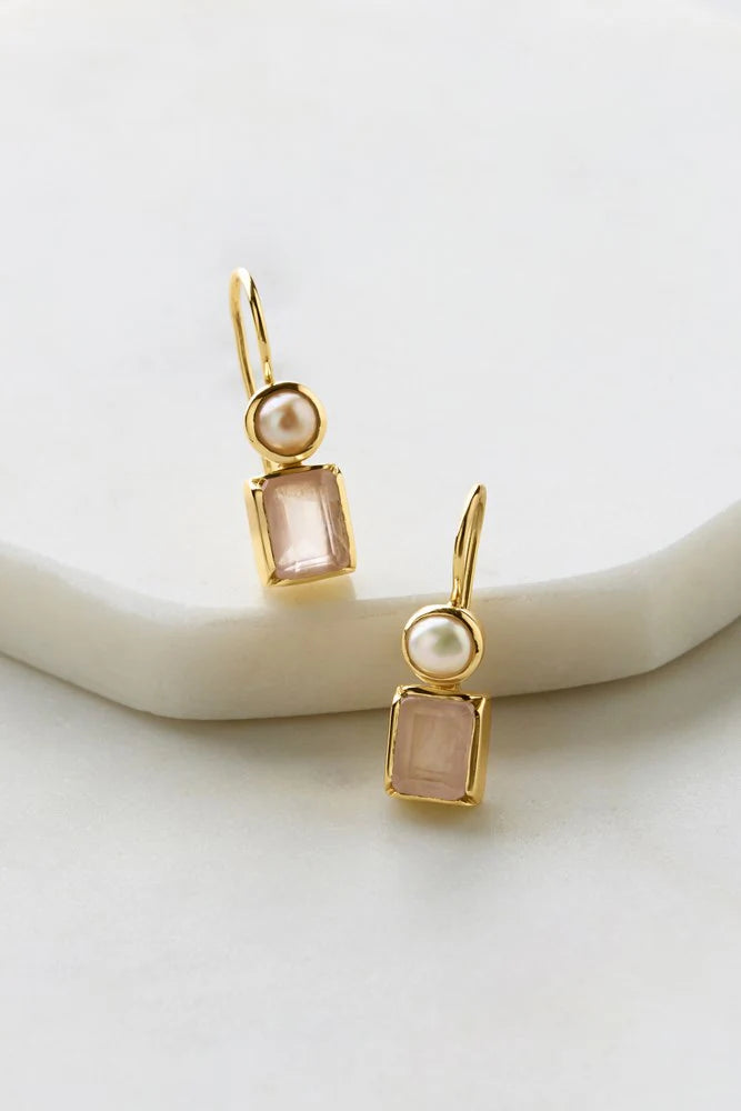 Zafino Willow Earrings-Rose Quartz & Fresh Water Pearls