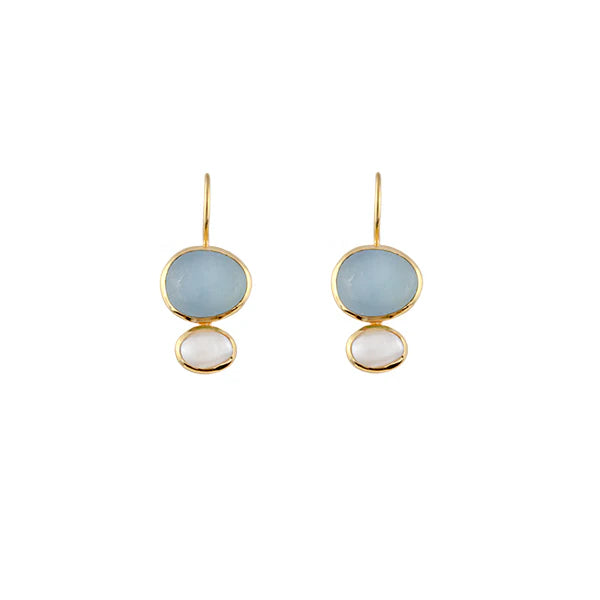 Bianc-Cubism S/S 18Ct Ygp Aquamarine Fresh Water Pearl Earrings