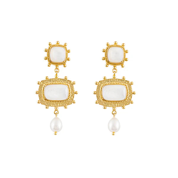 Catherine Mother Of Pearl Fresh Water Pearl S/S 18Ct Ygp Earrings