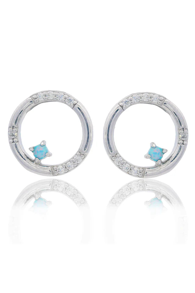 Opal Glow Opal Created Opal Circle Earrings Silver