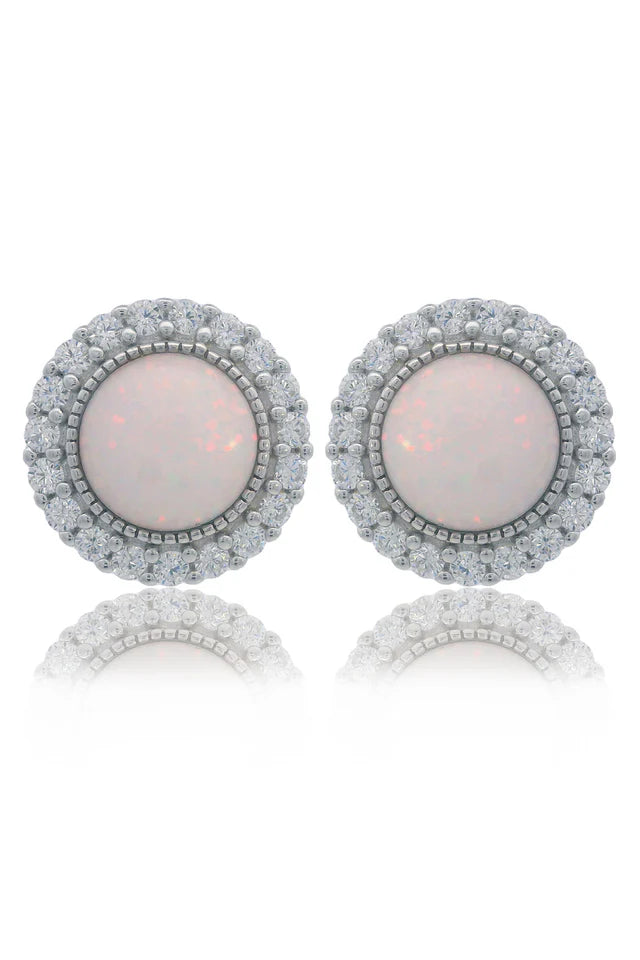 Opal Glow Blue Created Opal Circle Earrings Silver