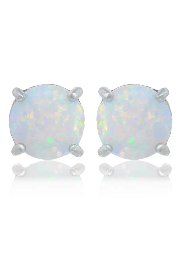 Opal Glow White Created Opal Stud Earrings Silver