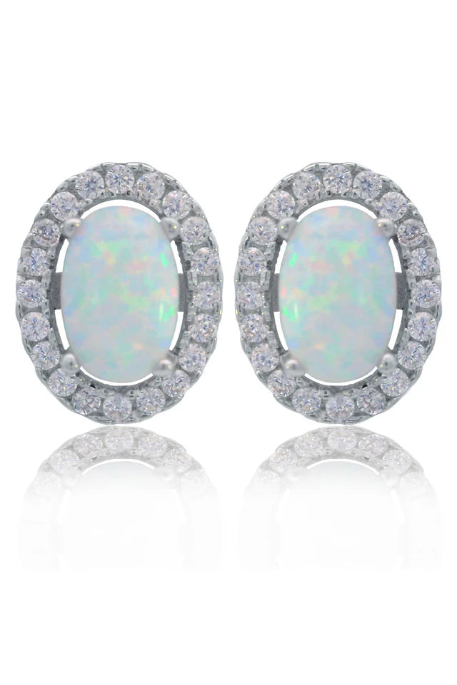 Opal Glow Blackwattle White Created Opal Earrings Silver