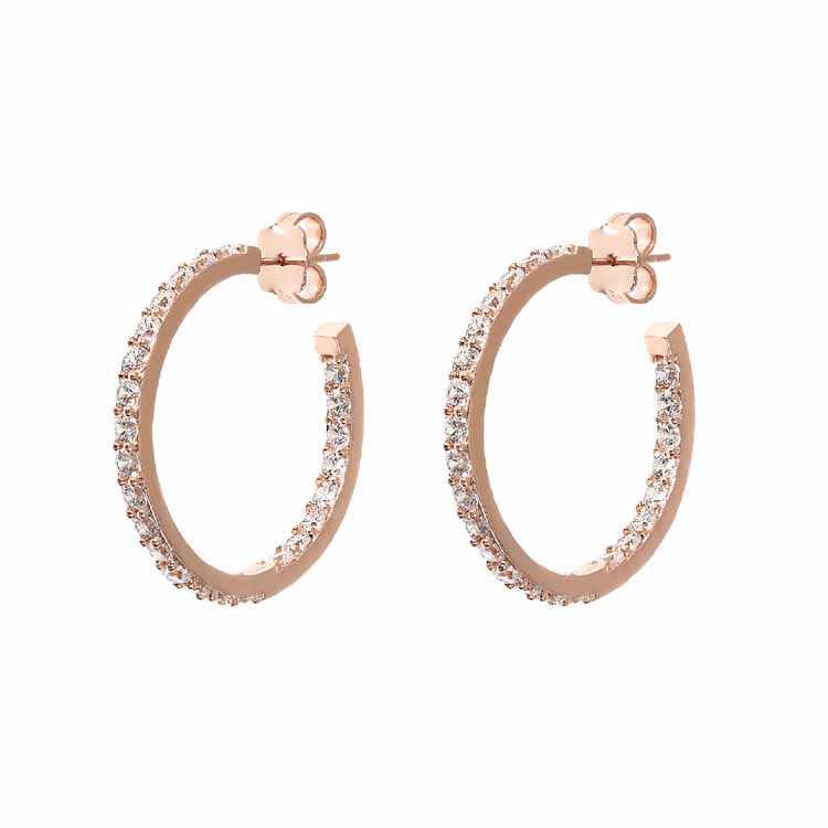 Altissima Cz Half Hoop Earrings 18Kt Rose Gold Plated D= 2.9 cm