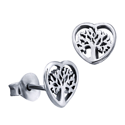 Silver Tree Of Life In Heart Stud