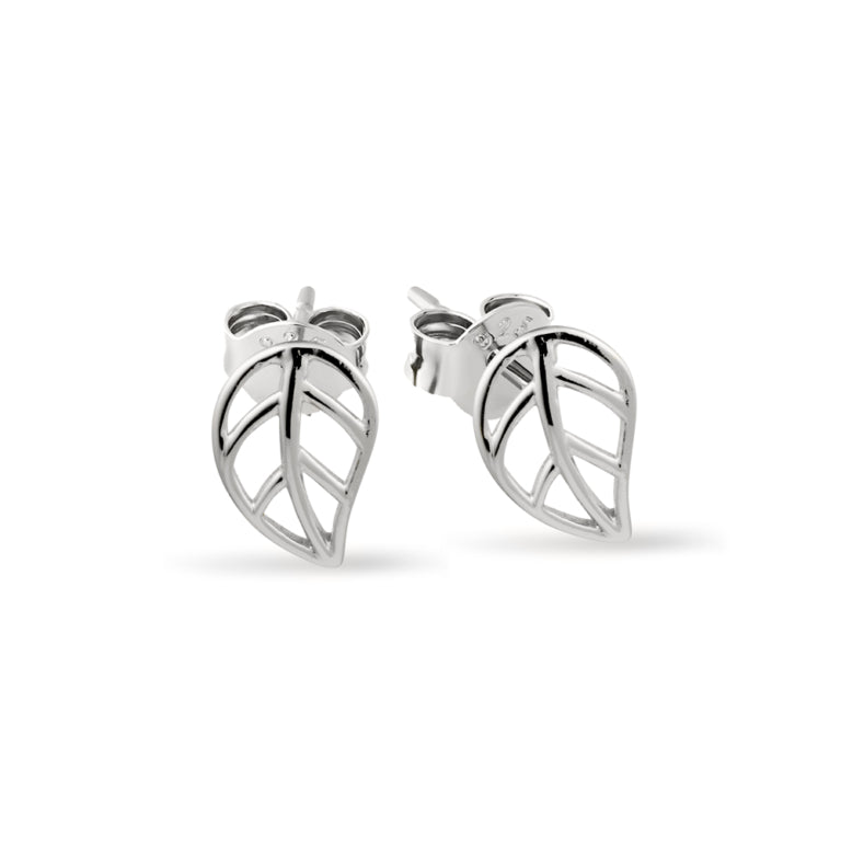 Silver Open Leaf Stud Earrings
