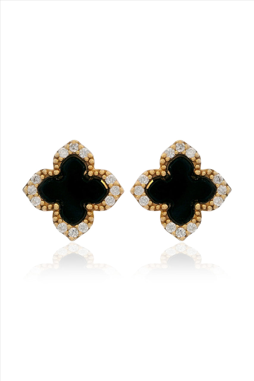 Georgini Midnight Velvet Black Agate Fairwater Studs Gold