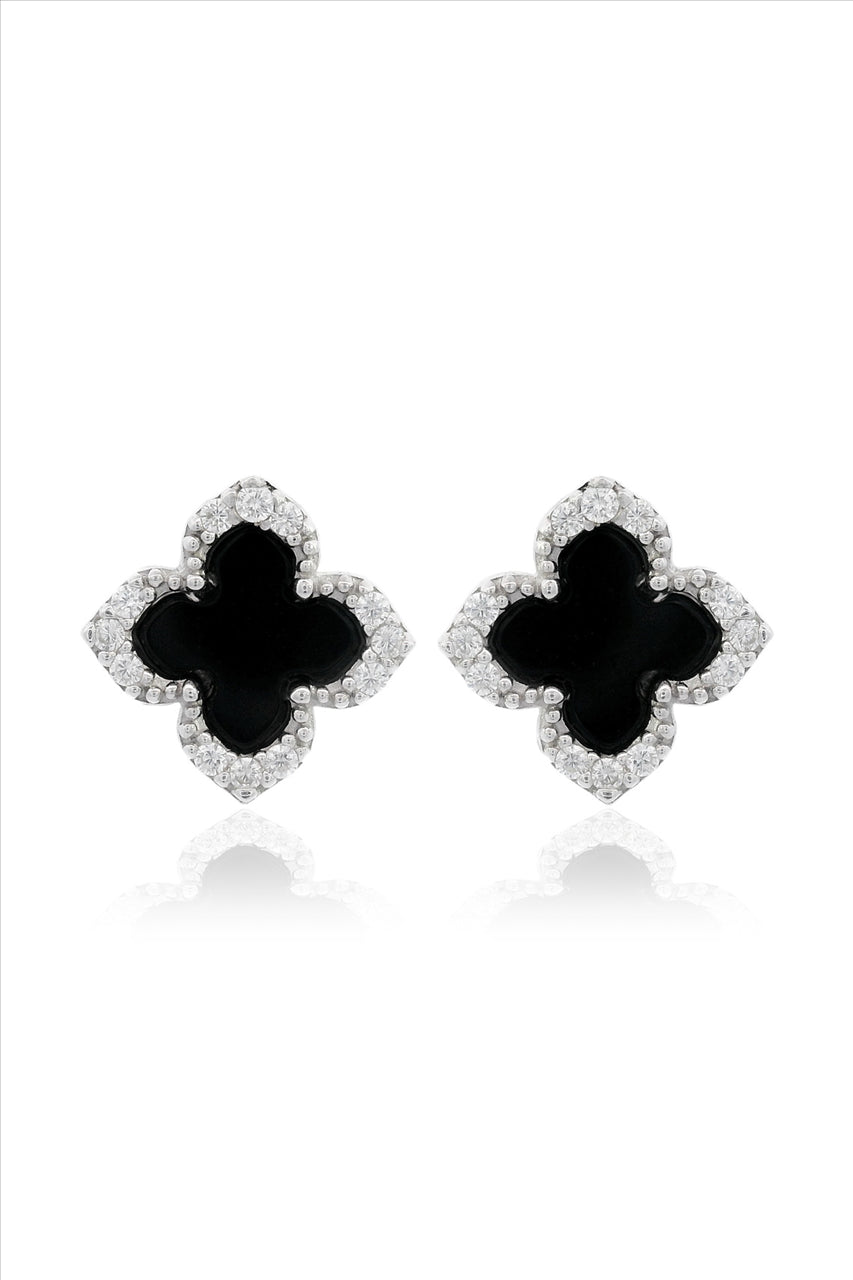 Georgini Midnight Velvet Black Agate Fairwater Studs Silver