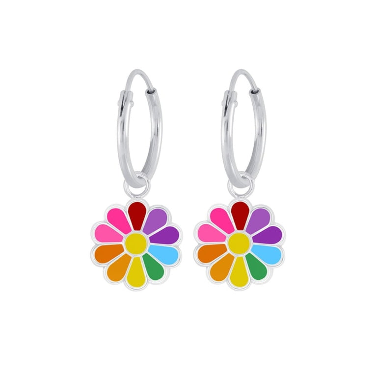 Sterling Silver Daisy Hoop Earrings