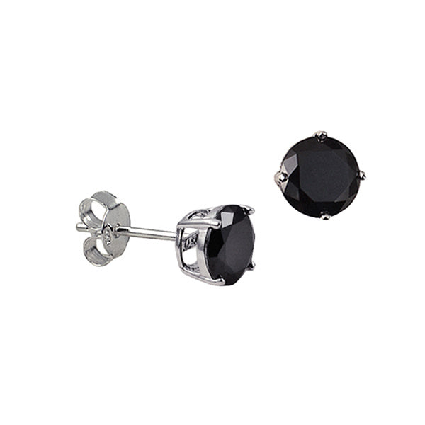 Sterling Silver 6Mm Black Cz Studs