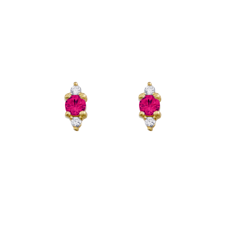 Sterling Silver Gold Plated Studs With Ruby Pink Cz &Small Cz