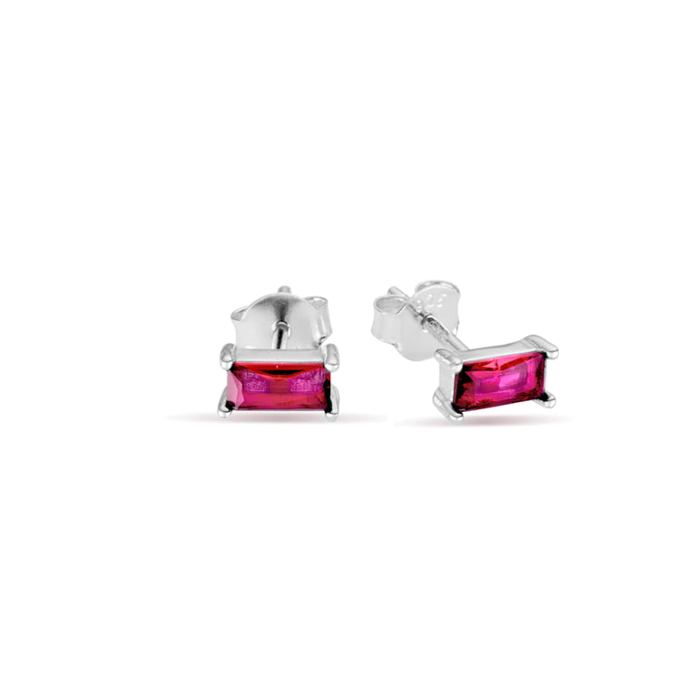 Sterling Silver Studs With Ruby Pink Cz Stone