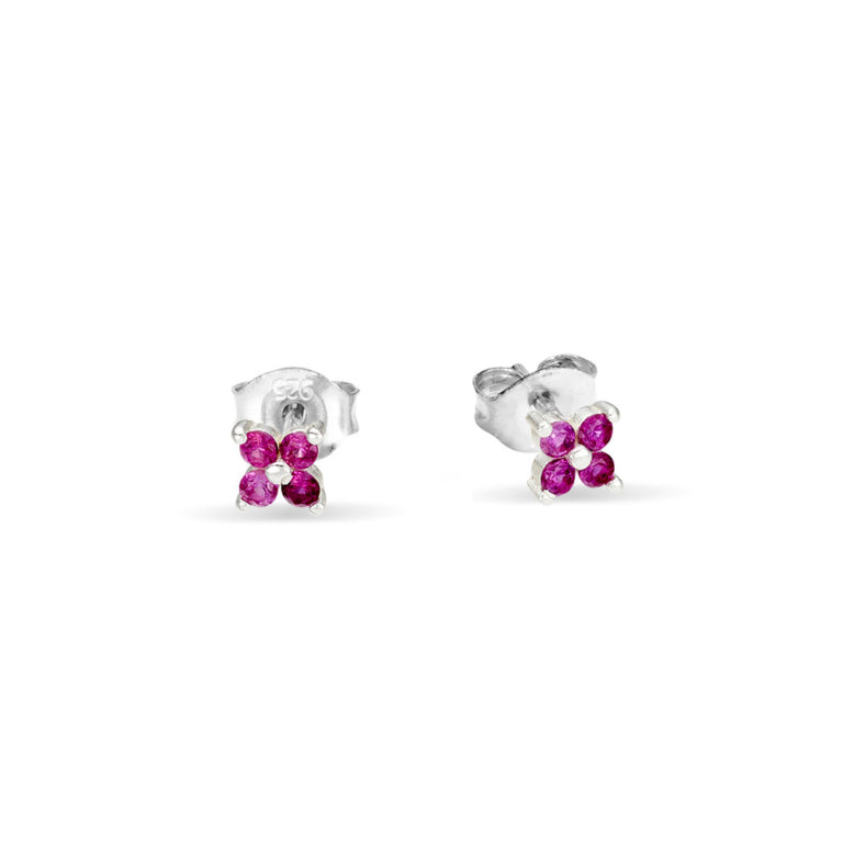 Sterling Silver Petite Cz Flower Studs