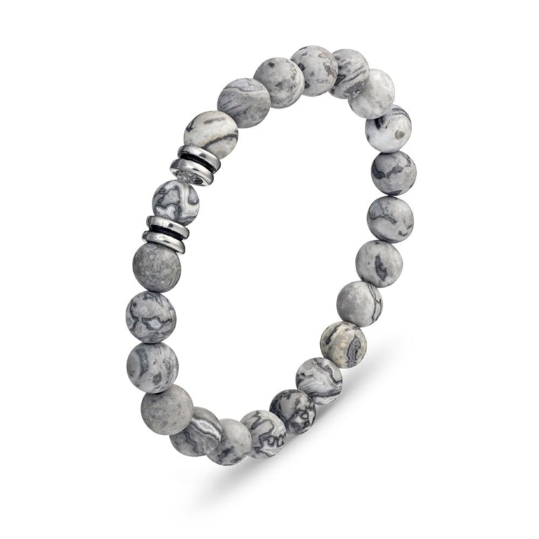 Blaze Men's Jasper Bead Bracelet With Stainless Steel Details