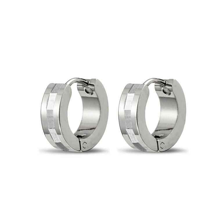 Blaze Men's Stainless Steel Huggie,High Shine Contrast Stripe