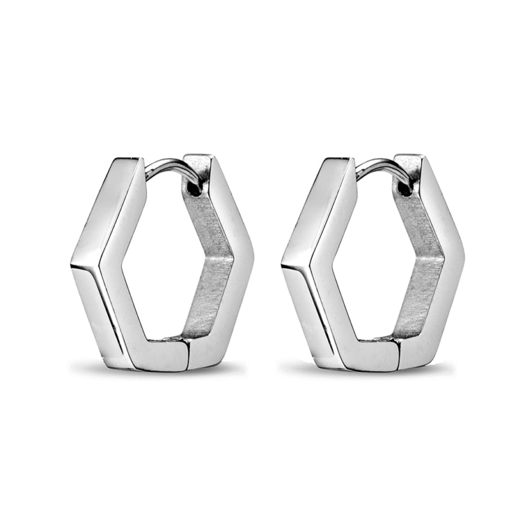 Blaze Men's Stainless Steel Hexagon Huggies