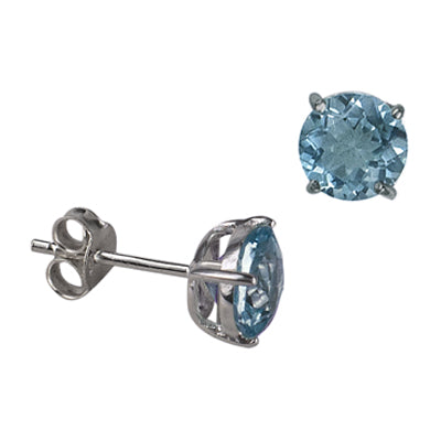 Sterling Silver 7Mm Round Nat Blue Topaz Stud