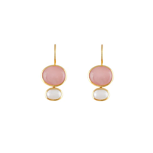 Bianc 18Ct Gold Plated Sterling Silver Cubism Guava,Guava Quartz,Freahwater Pearl Earrings