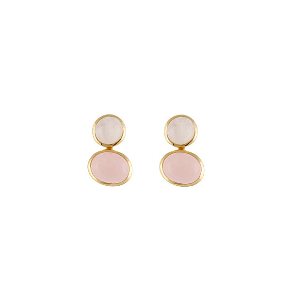 Bianc 18Ct Gold Plated Sterling Silver Motif,Rainbow Moonstone,Rose Quartz Earrings