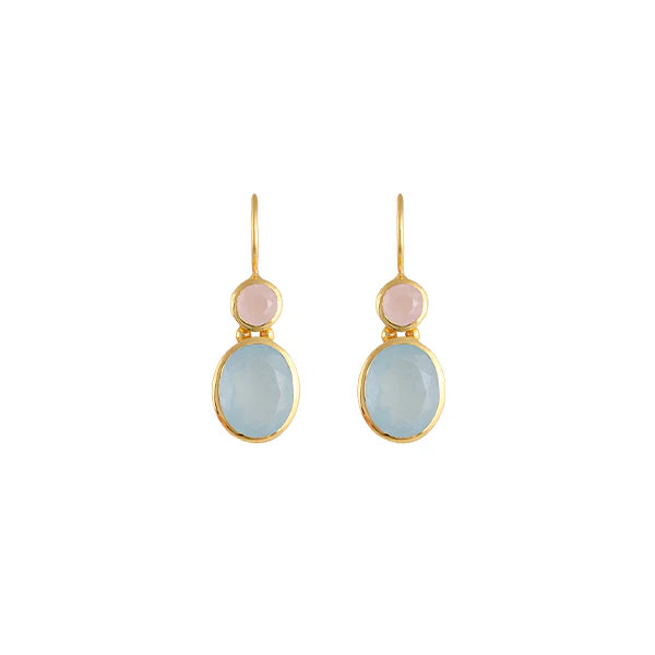 Bianc 18Ct Gold Plated Sterling Silver ,Rose Quartz,Milky Aquamarine Pastel Earrings
