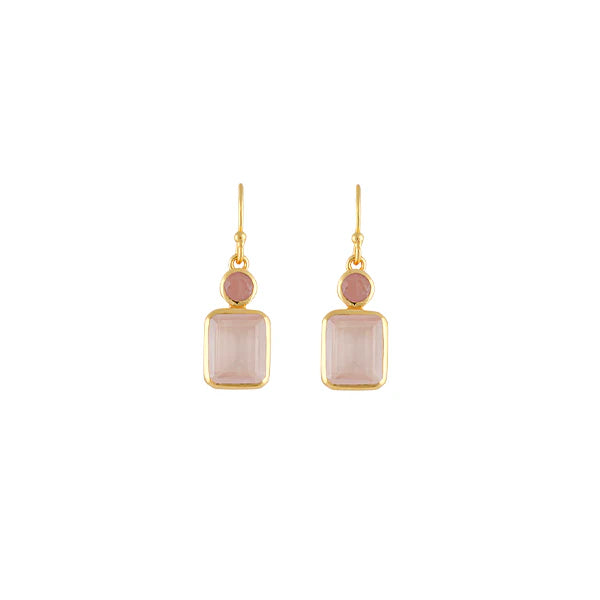 Bianc 18Ct Gold Plated Sterling Silver Rosie Guava Quartz,Brazillian Rose Quartz Earrings