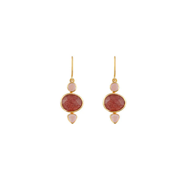 Bianc 18Ct Gold Plated Sterling Silver Tangled,Rose Quartz,Smokey Quartz Earrings
