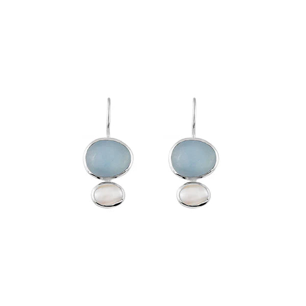 Bianc Cubism Blue ,Milky Aquamarine & Fresh Water Pearl Sterling Silver Earrings