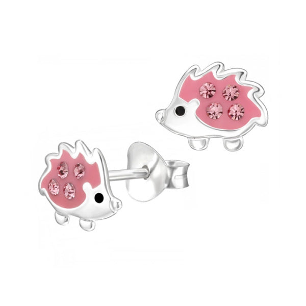 Sterling Silver Pink Enamel/Crystal Echidna Studs