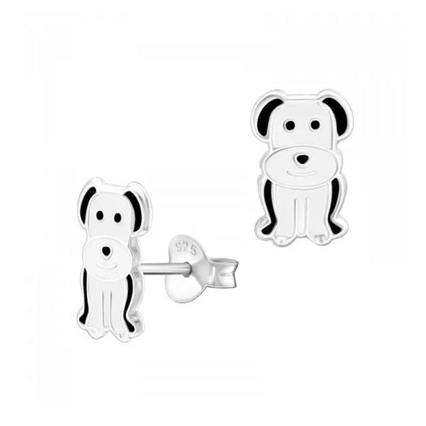 Sterling Silver Black And White Enamel Dog Studs