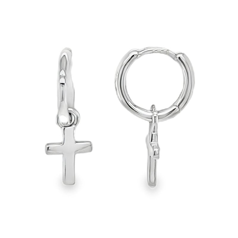 Sterling Silver Huggies With Hanging Cross