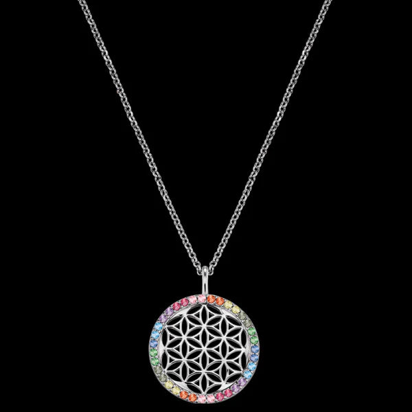 SILVER NECKLACE FLOWER LIFE MULTI COLOR CZ N/L 45CM