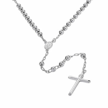 Sterling Silver Rodioum Plated Diamond Cut Balls Rosary 60Cm Necklace